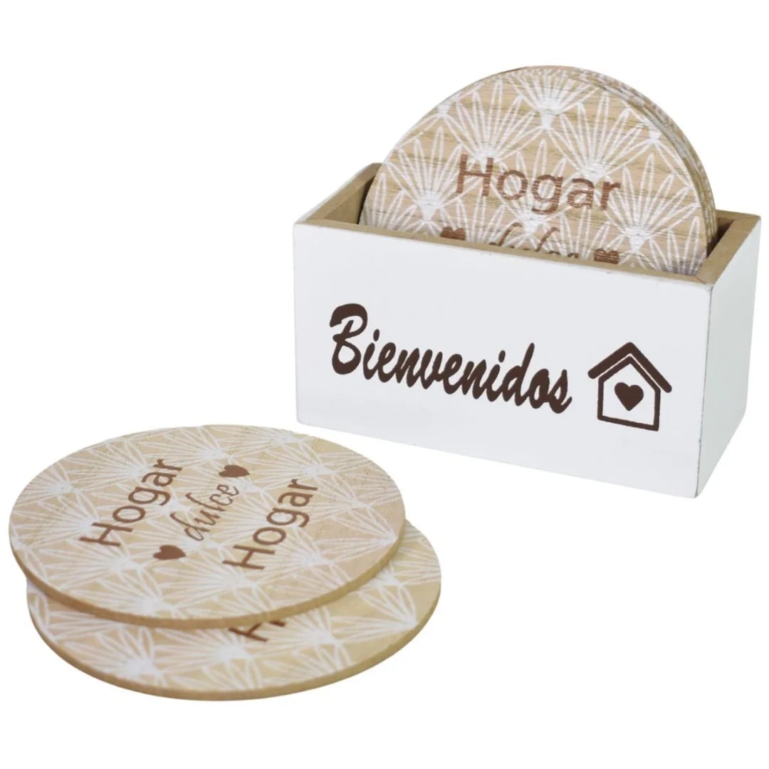 Posavasos de madera con soporte — Pack x 6