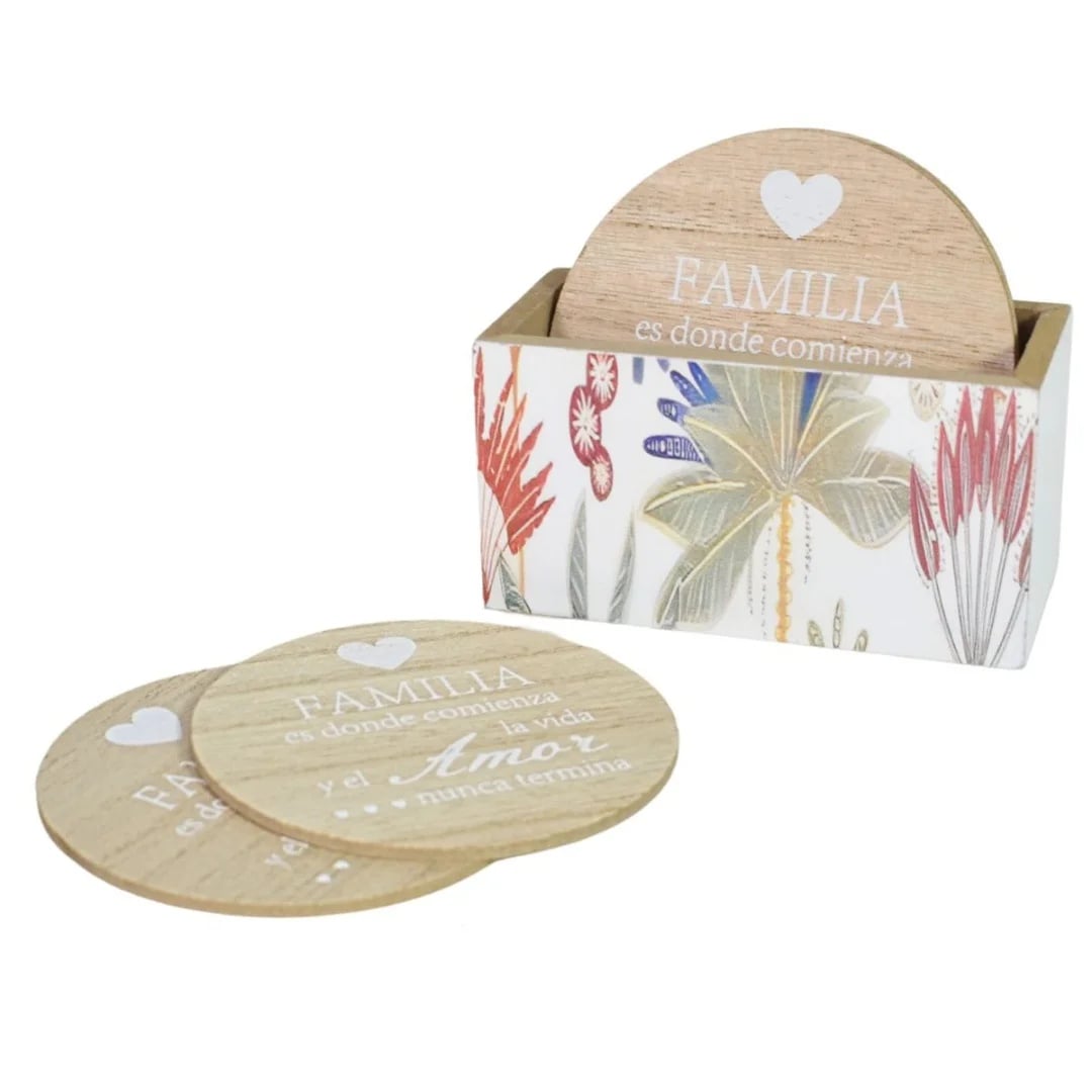 Posavasos de madera con soporte — Pack x 6