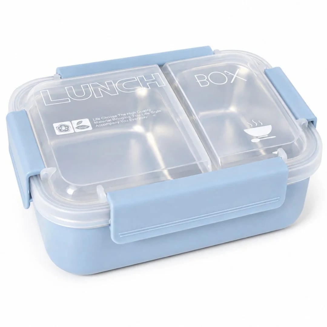Lonchera de acero de 2 compartimentos celeste 22 cm