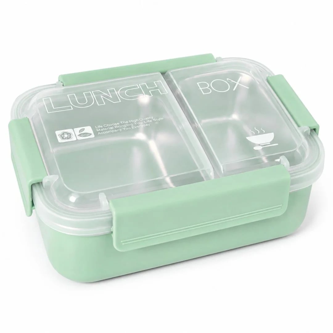 Lonchera de acero de 2 compartimentos verde 22 cm