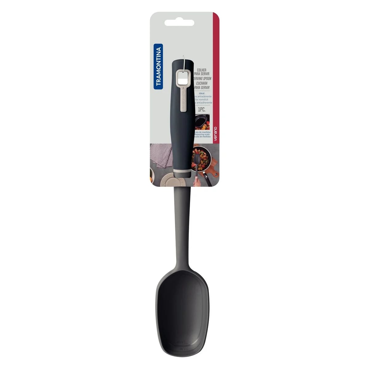 Cuchara para servir de nylon Tramontina Verano 34.6 cm con mango ónix