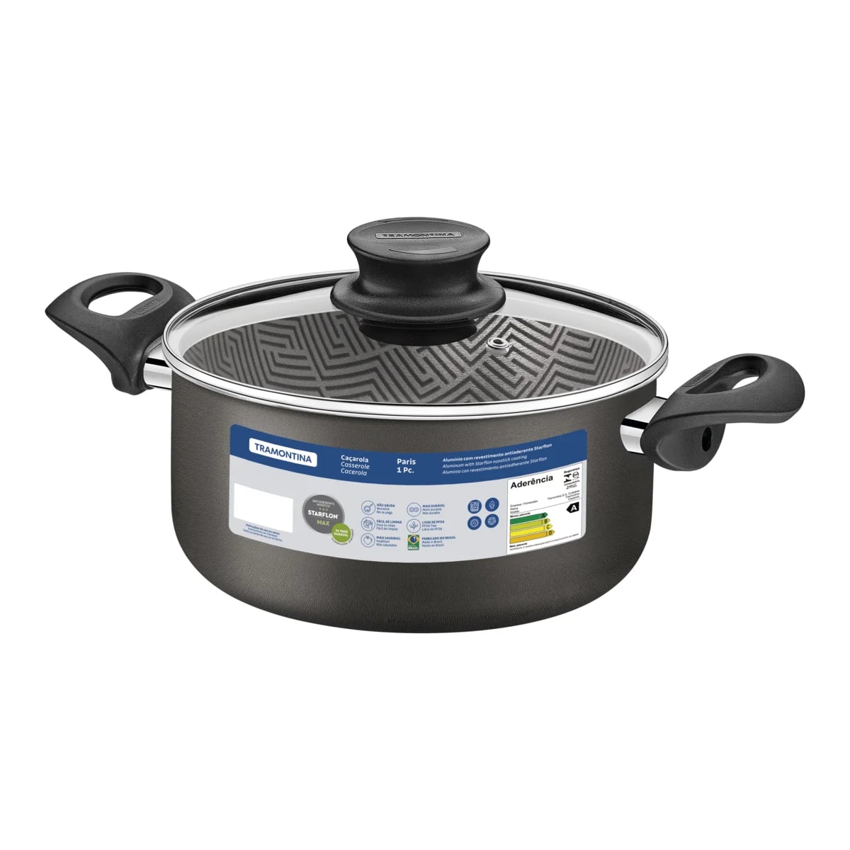 Cacerola Tramontina Paris antiadherente 26 cm 6.3 L con tapa color gris