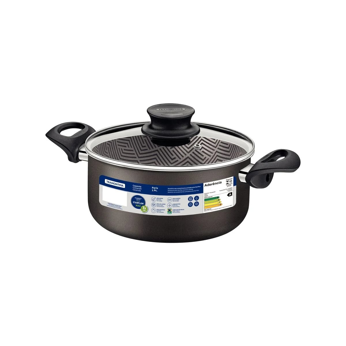 Cacerola Tramontina Paris antiadherente 18 cm 2.1 L con tapa color gris