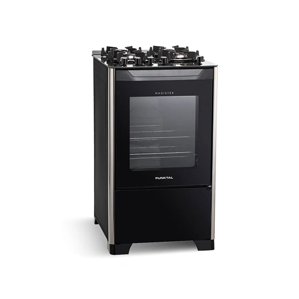 Cocina A Gas Punktal Pk-490g Con Grill Vidrio Color Negro
