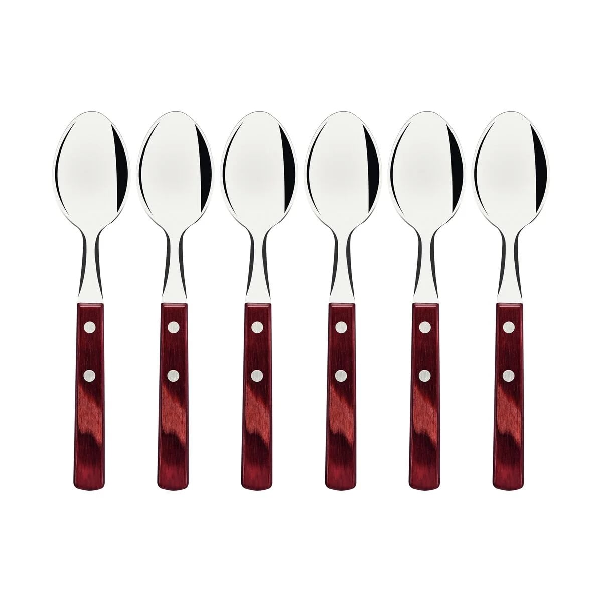 Cucharas para té Tramontina Polywood de acero inoxidable pack de 6 unidades rojo