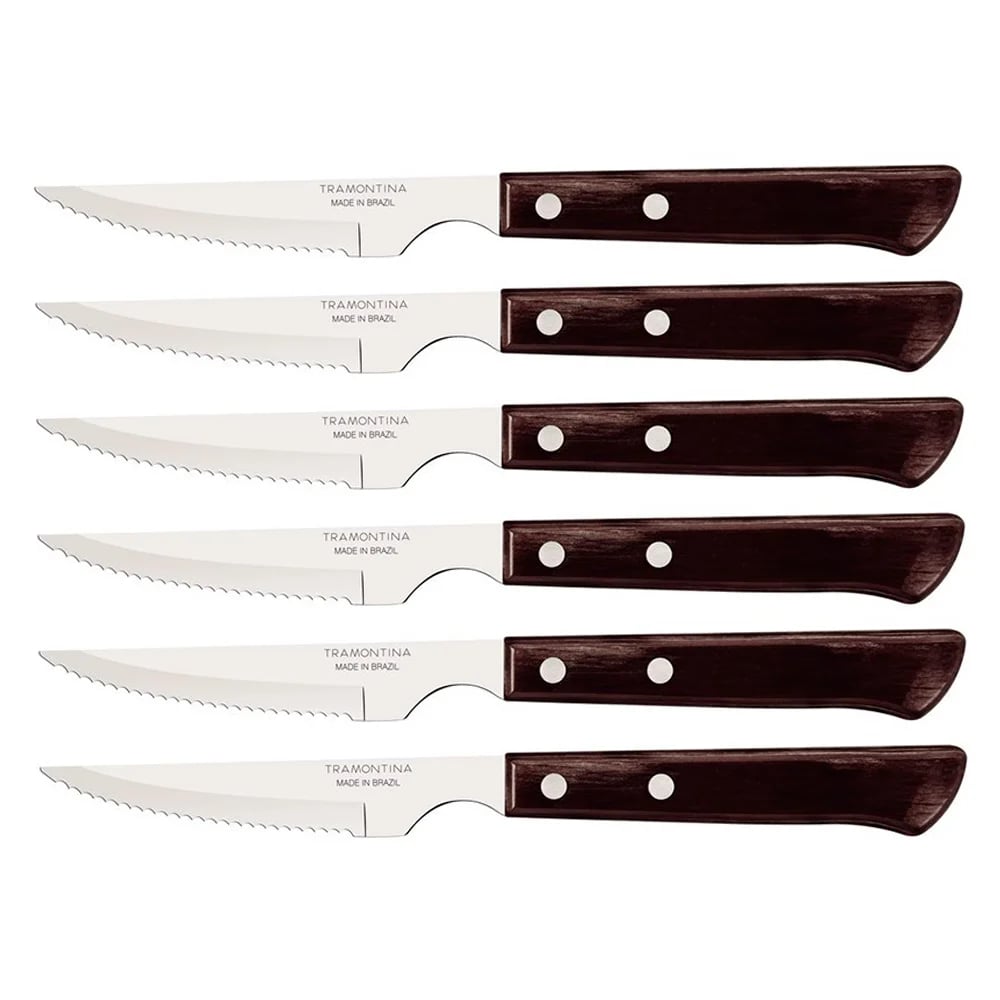 Juego de cuchillos para asado con mango marrón Tramontina Polywood 6 piezas