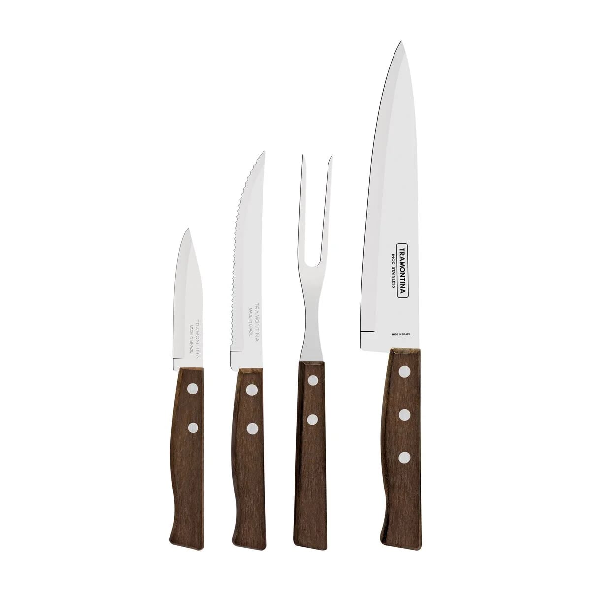 Juego de cuchillos con tenedor trinchante Tramontina Tradicional con mango de madera 4 piezas