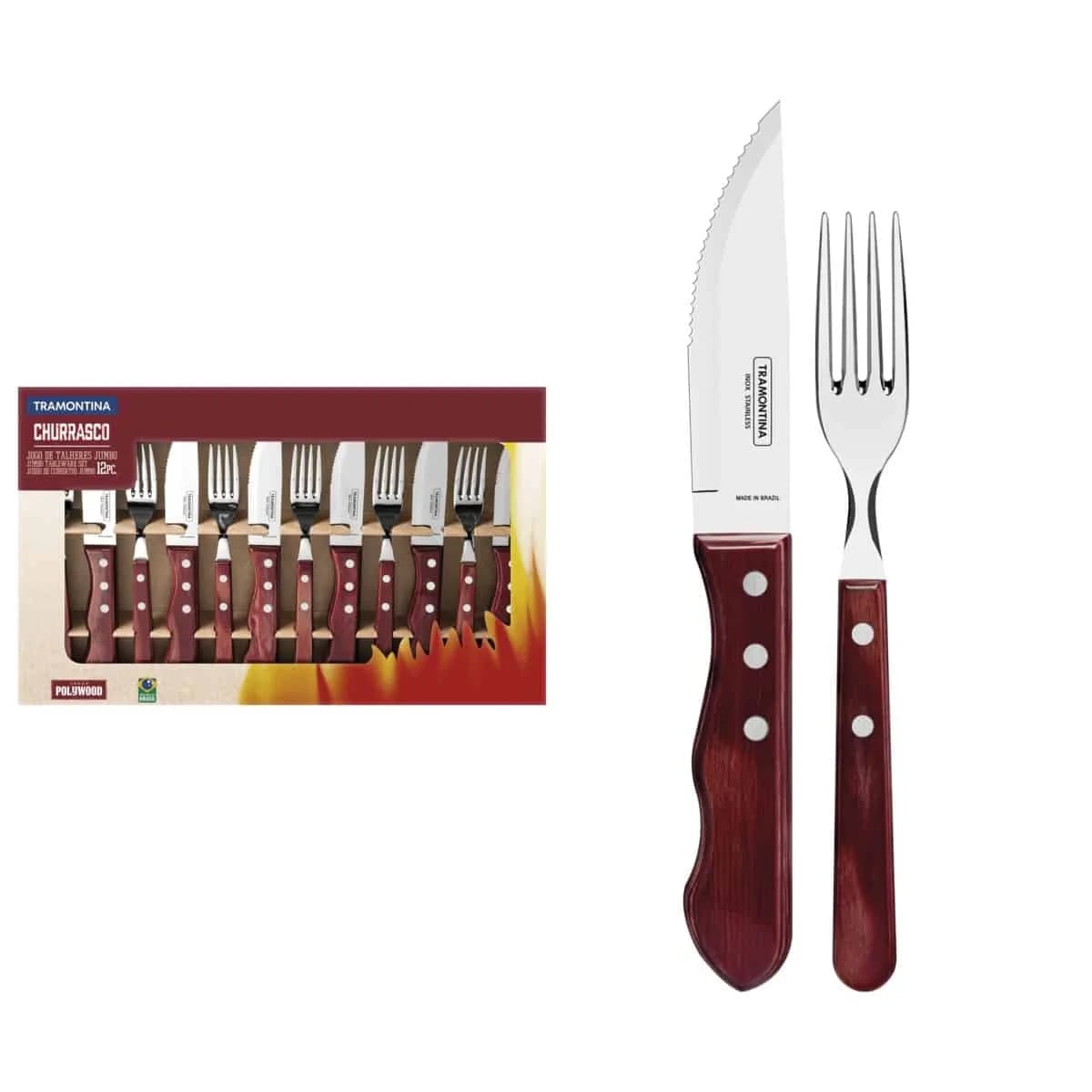 Juego de cubiertos Jumbo Tramontina Polywood de acero inoxidable 12 piezas rojo