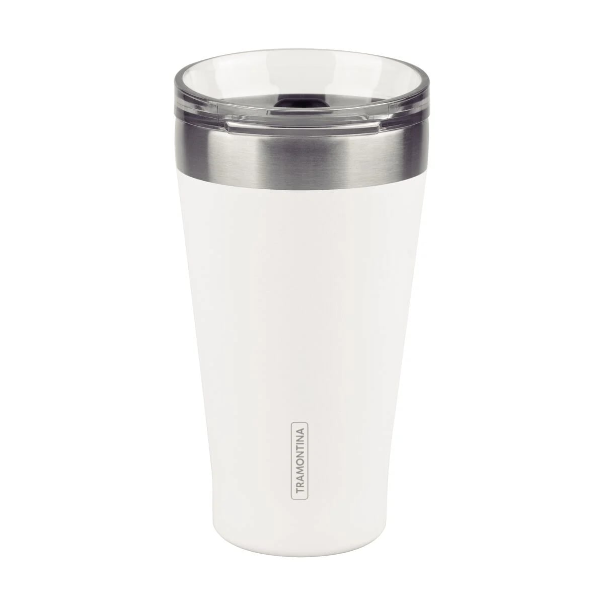 Vaso térmico Tramontina Exata de acero inoxidable 550 ml con tapa color blanco
