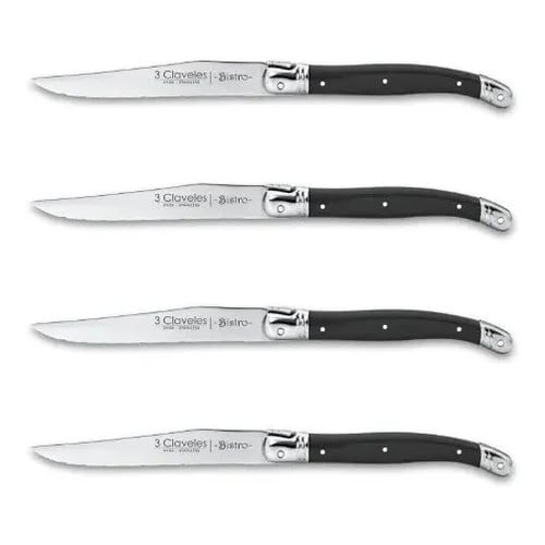 Set De Cuchillos Chuleteros 3 Claveles Acero Inoxidable X4 Unidades