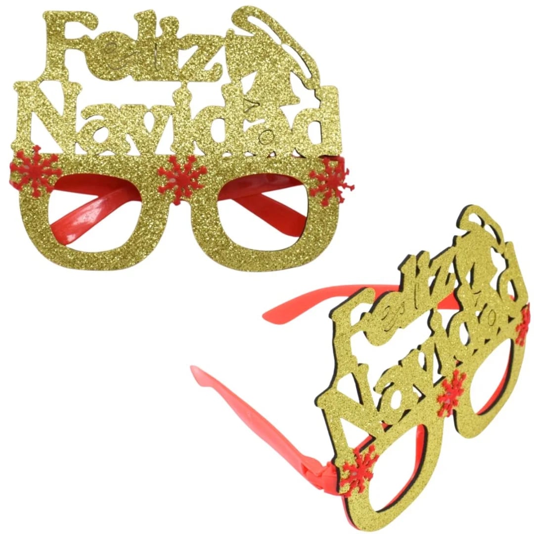 Lentes de cotillón Navidad 14 × 14 cm dorado y rojo