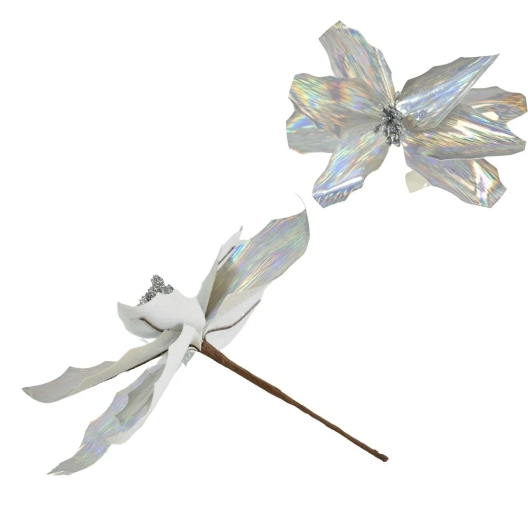 Flor de adorno Navidad 25 cm plateado, dorado