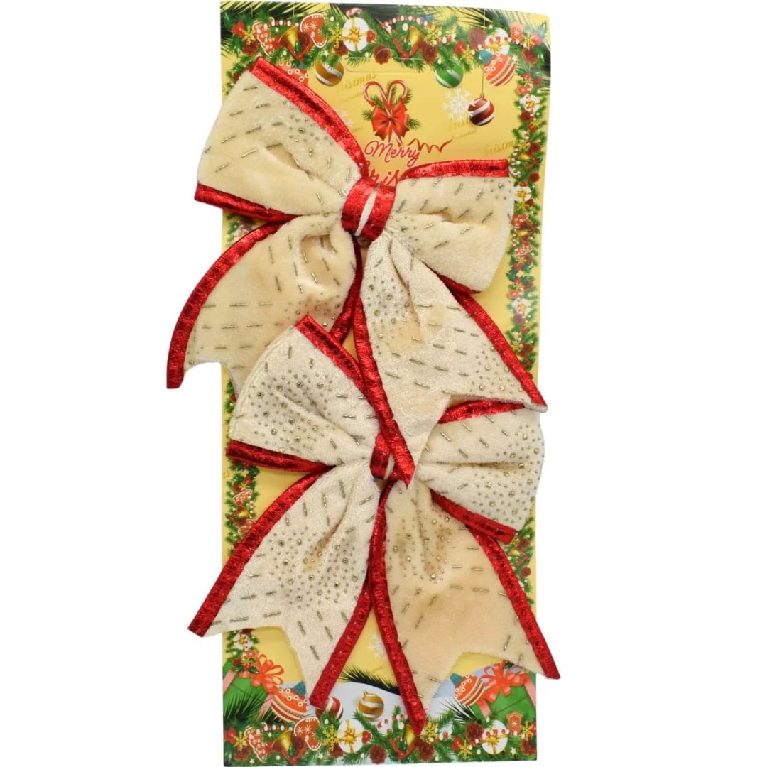 Moñas navideñas 12 × 12 cm beige y rojo — Pack x 2