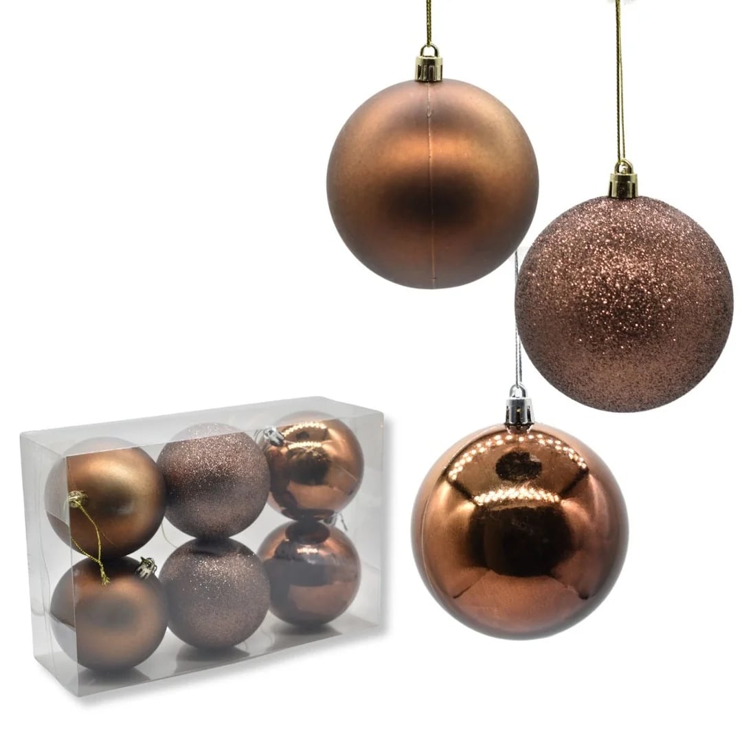 Bolas de Navidad marrón 8 cm — Pack x 6