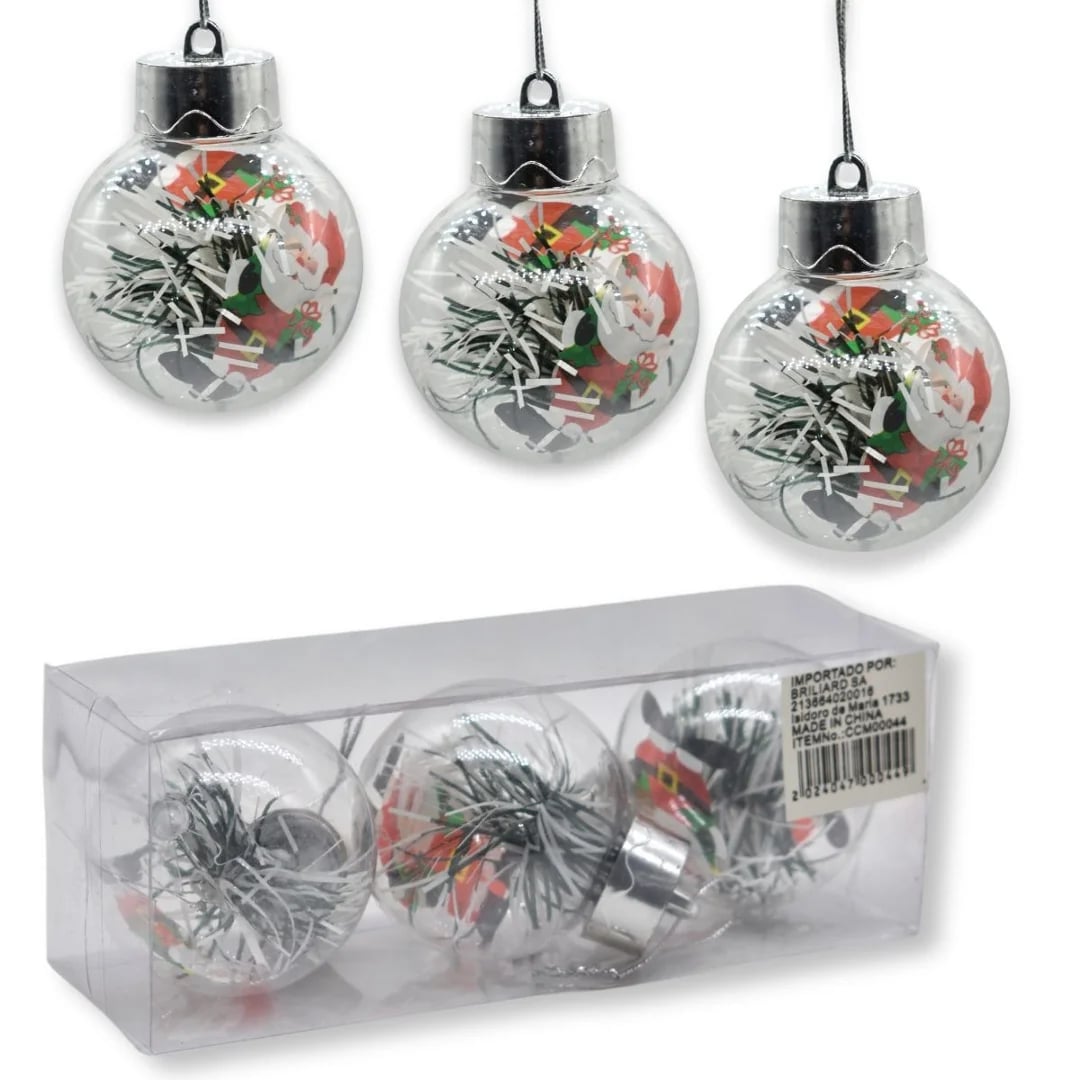 Bolas de Navidad transparentes 6 cm — Pack x 3