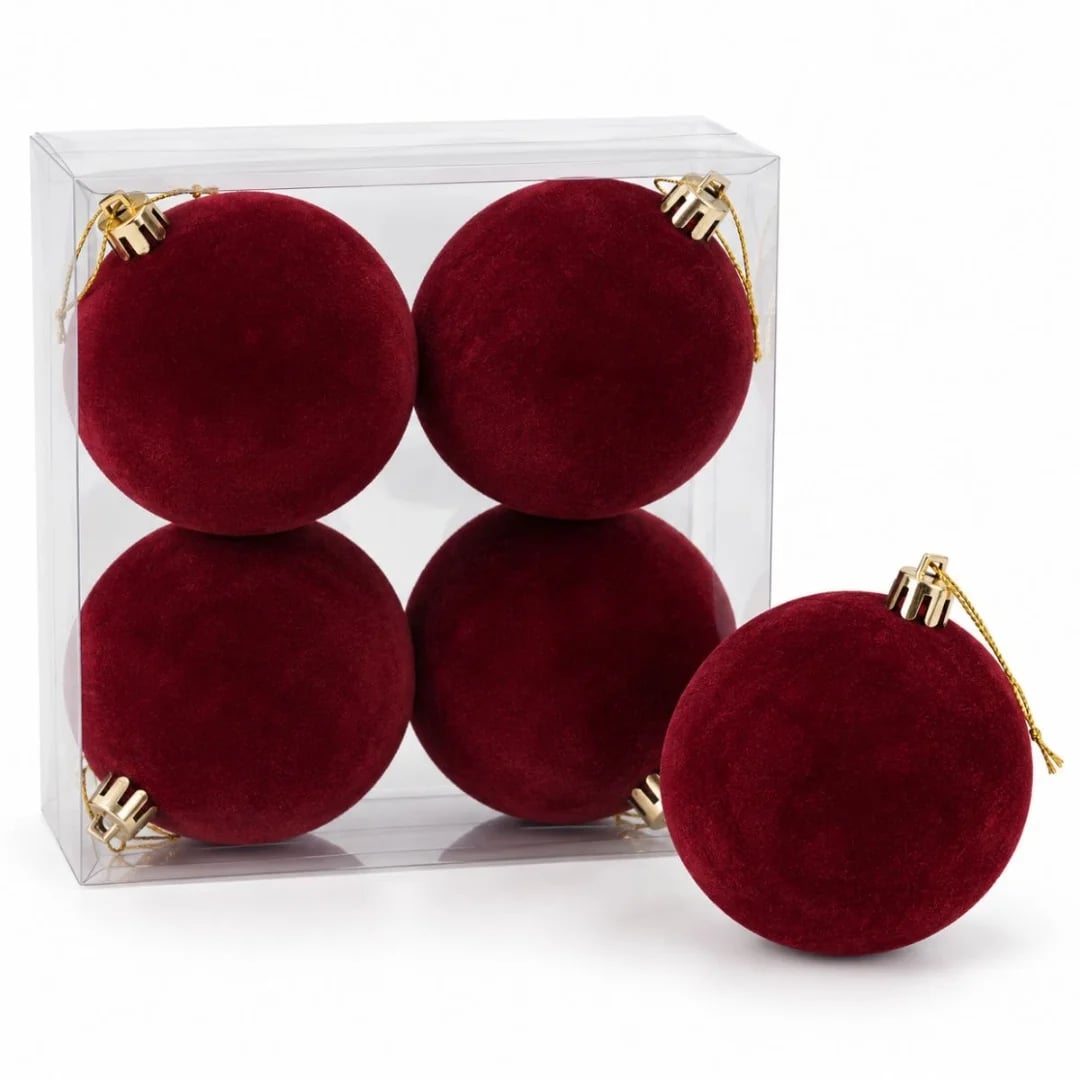 Bolas de Navidad bordó 7 cm — Pack x 4