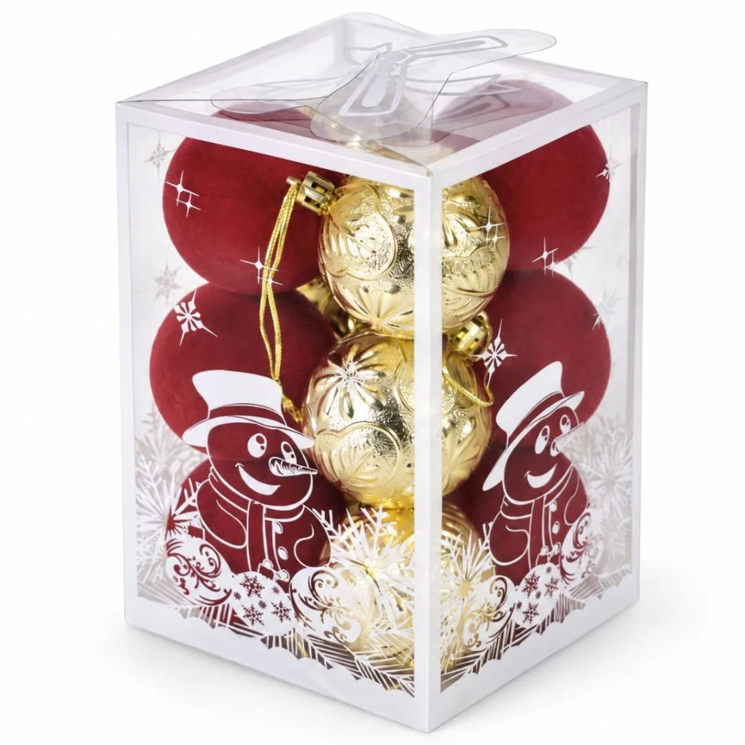 Bolas de Navidad bordó y dorado 6 cm — Pack x 12