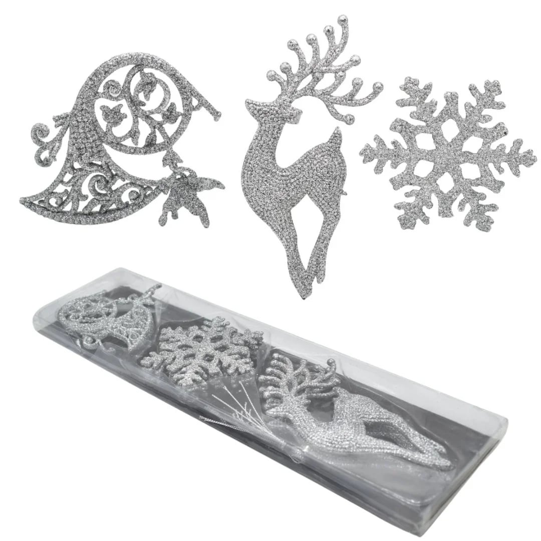 Adornos de Navidad colgantes. Plateado — Pack x 7