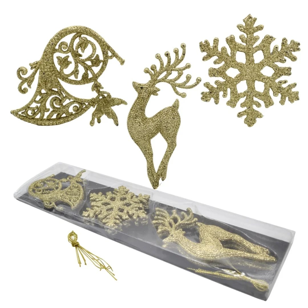 Adornos de Navidad colgantes. Dorado — Pack x 7