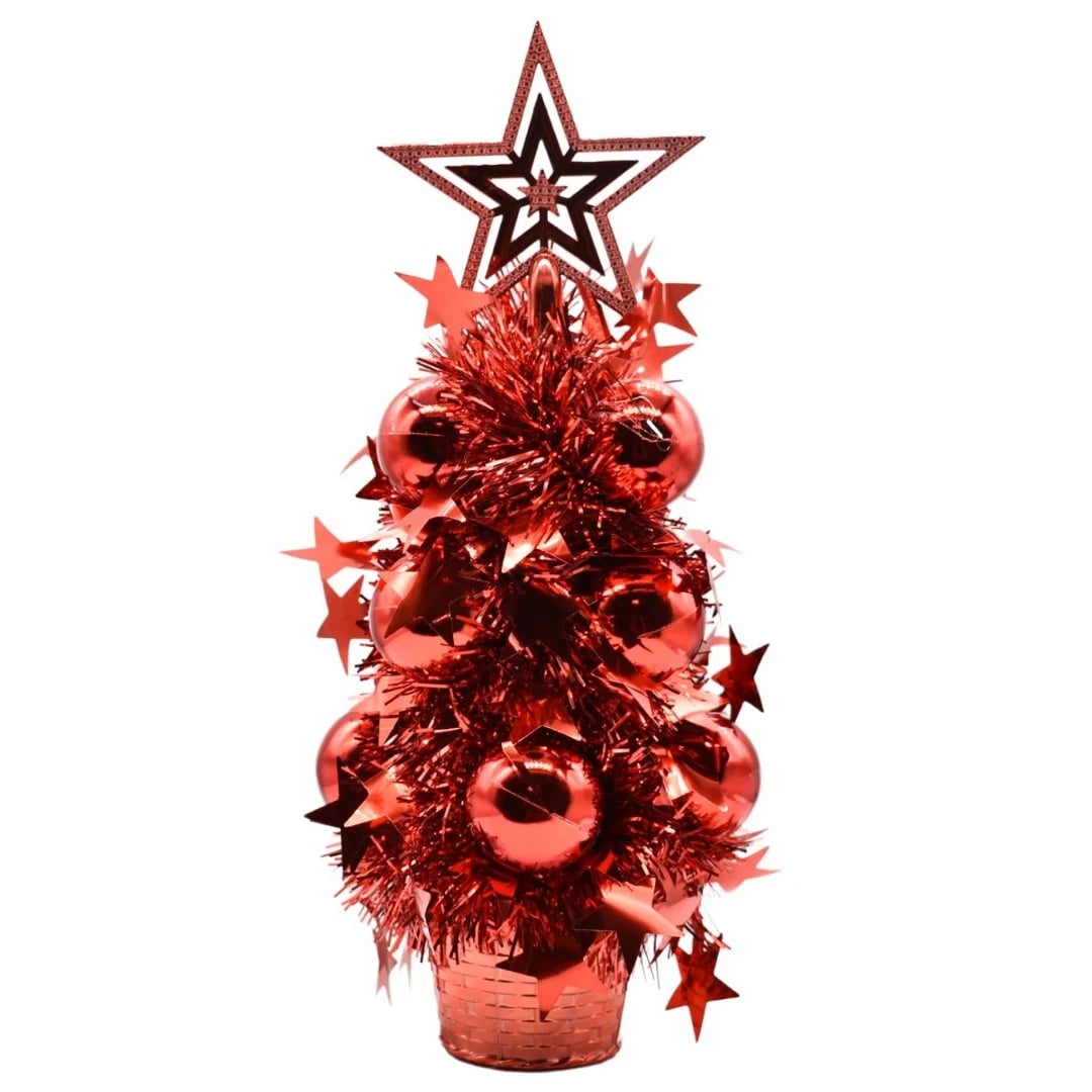 Mini árbol de Navidad decorado rojo 32 cm