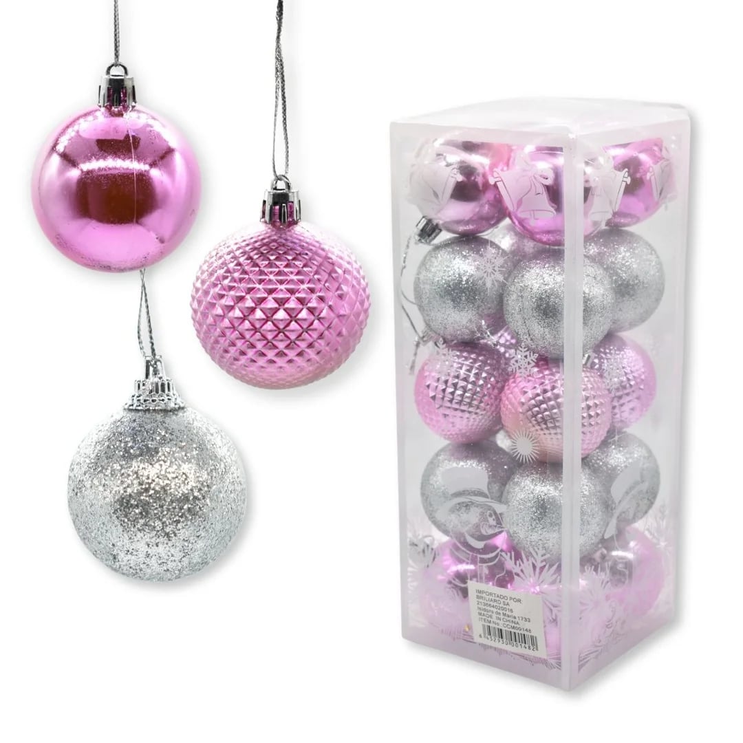 Bolas de Navidad rosa y plateado 5 cm — Pack x 20