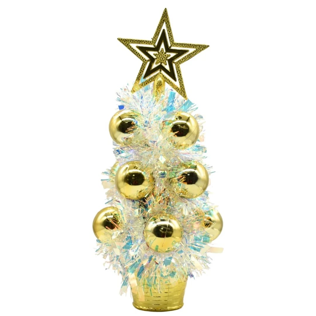 Mini árbol de Navidad decorado dorado y tornasol 32 cm
