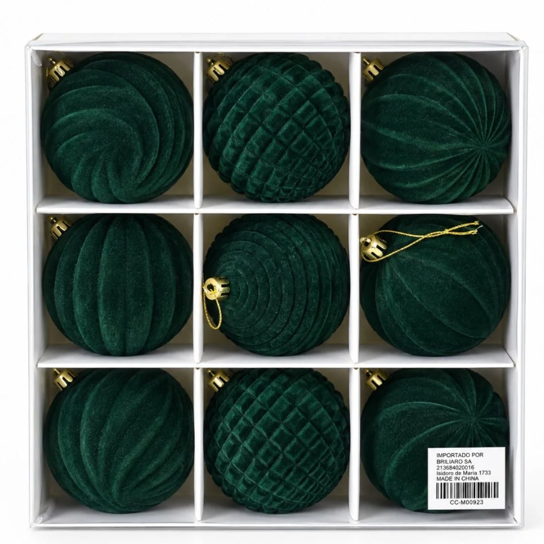 Bolas de Navidad verde 8 cm — Pack x 9