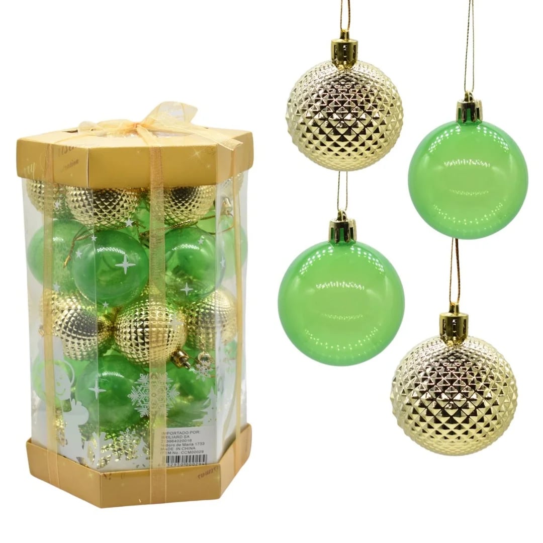 Bolas de Navidad verdes y doradas 5 cm — Pack x 35