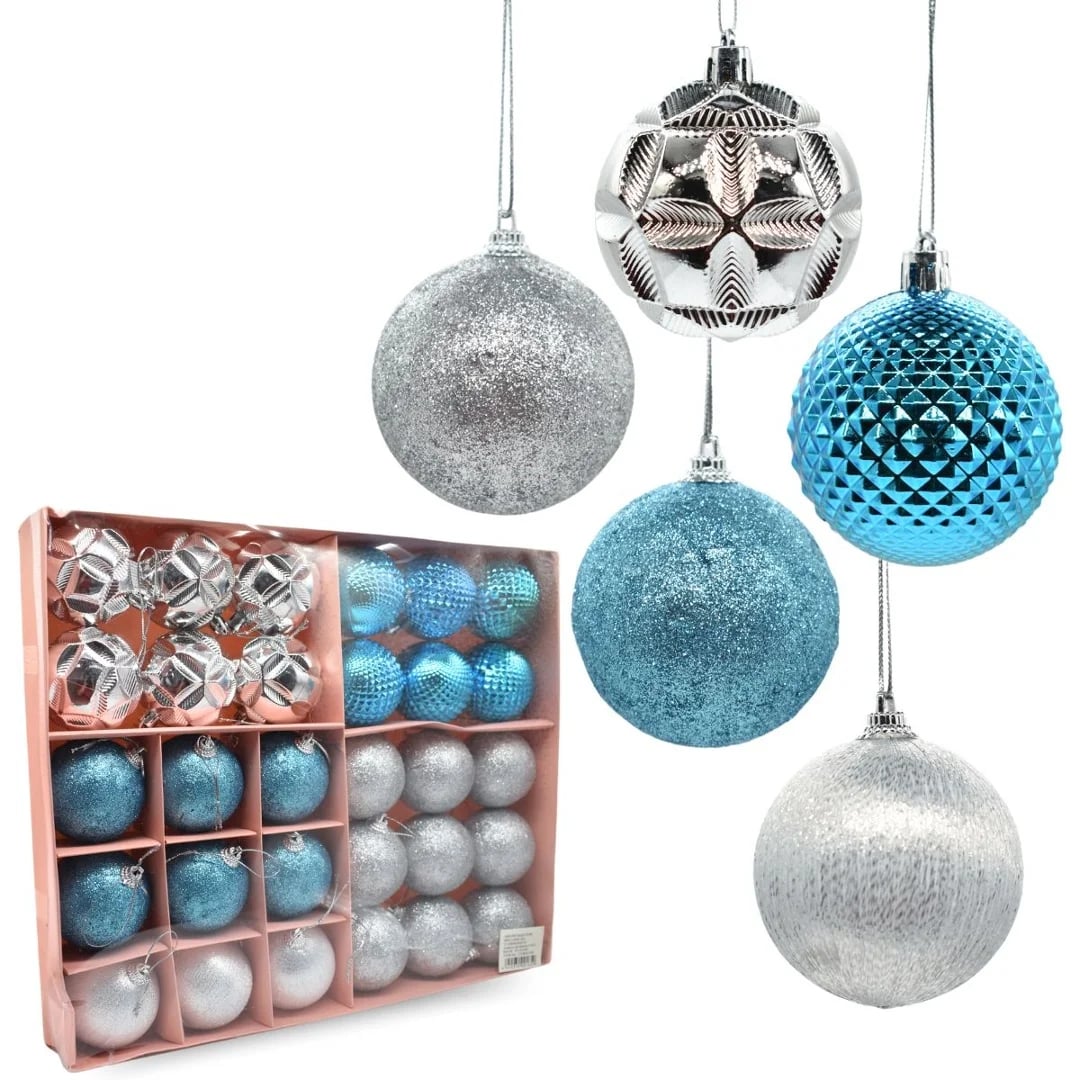 Bola navideña celeste y plateada 6 cm — Pack x 30