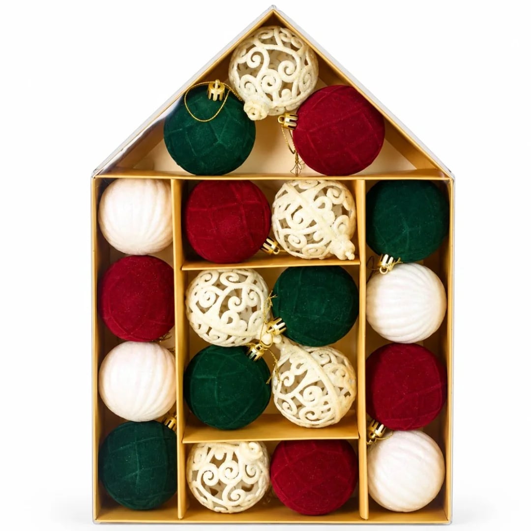 Bolas de Navidad 6 cm bordó, verde, blanco — Pack x 19