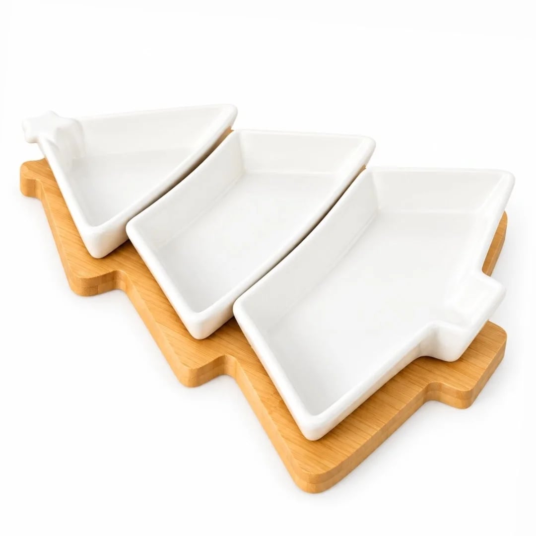 Set de copetineros de cerámica con base de madera