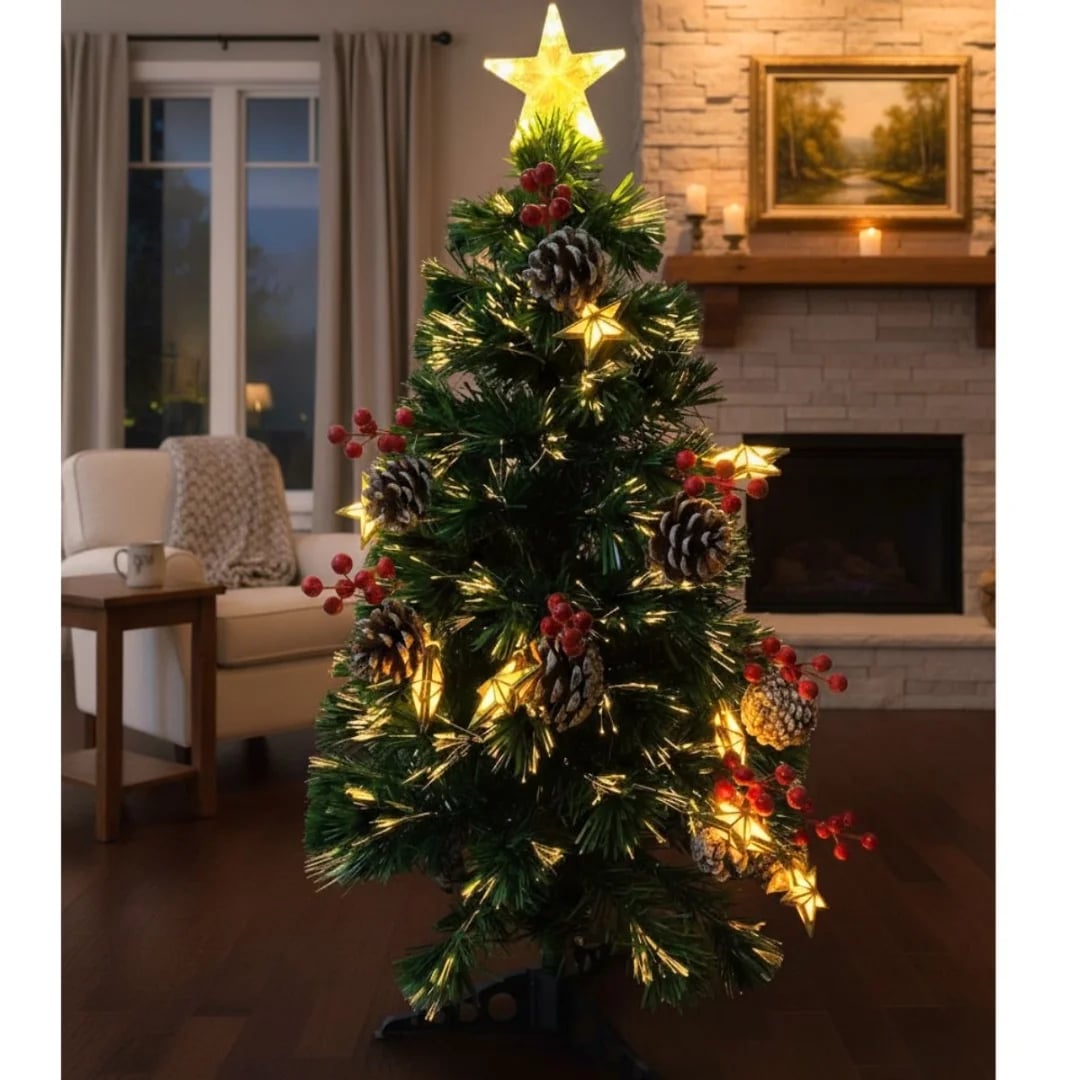 Árbol de Navidad con adornos y luces 120 cm