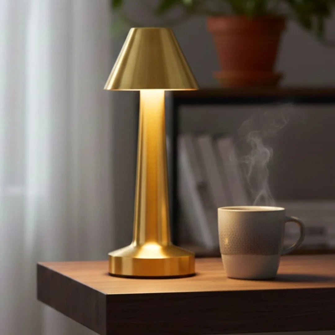 Lámpara LED táctil recargable dorada 24 cm