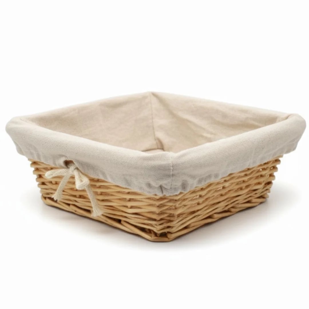 Cesta panera de mimbre forrada 24 × 24 × 9 cm