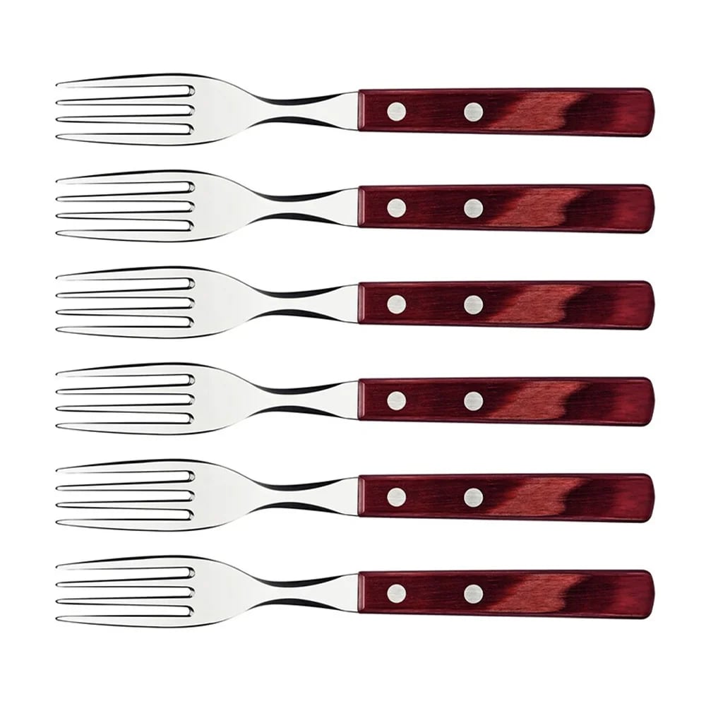 Tenedores para asado Tramontina Polywood de acero inoxidable pack de 6 unidades rojo