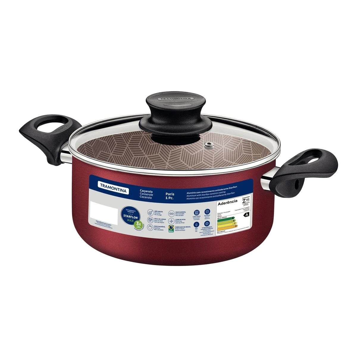 Cacerola antiadherente con tapa de vidrio Tramontina Paris roja 26 cm 6.3 L