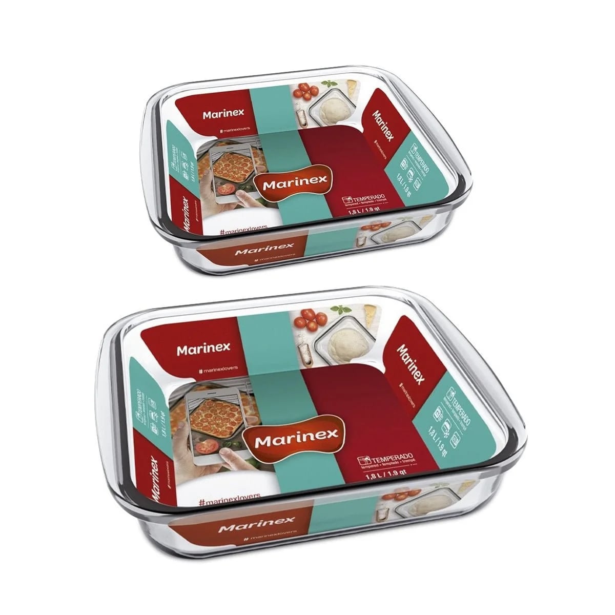 Set Asaderas Vidrio Marinex Cuadradas 2 Piezas