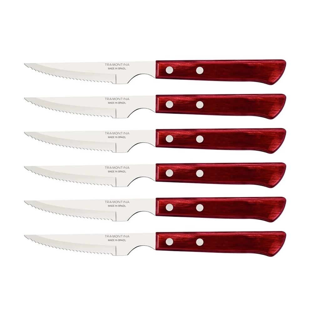 Cuchillos para asado Tramontina Polywood de acero inoxidable pack de 6 unidades rojo