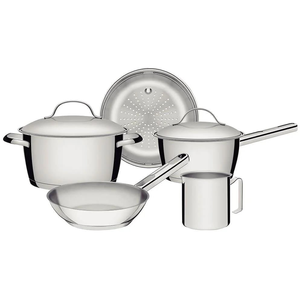 Batería de cocina de acero inoxidable con vaporera Tramontina Allegra 5 piezas