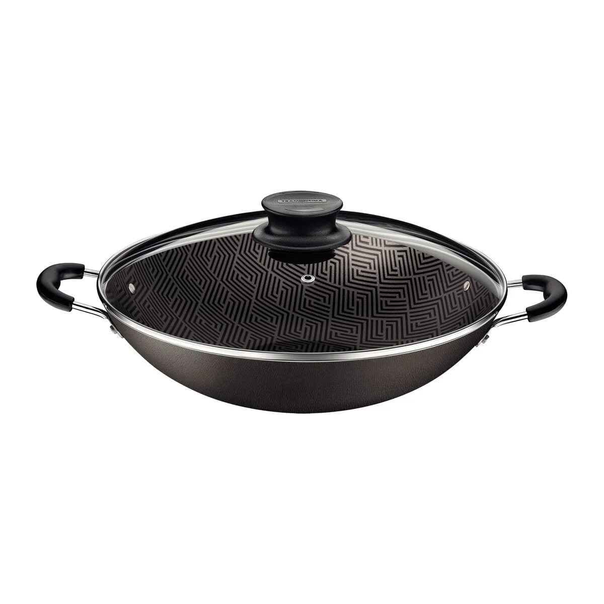 Wok Tramontina Paris antiadherente plomo con tapa de vidrio 32 cm 4.4 L