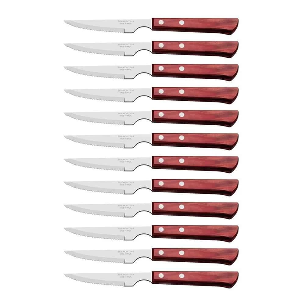 Cuchillos para asado Tramontina Polywood rojos pack de 12 unidades