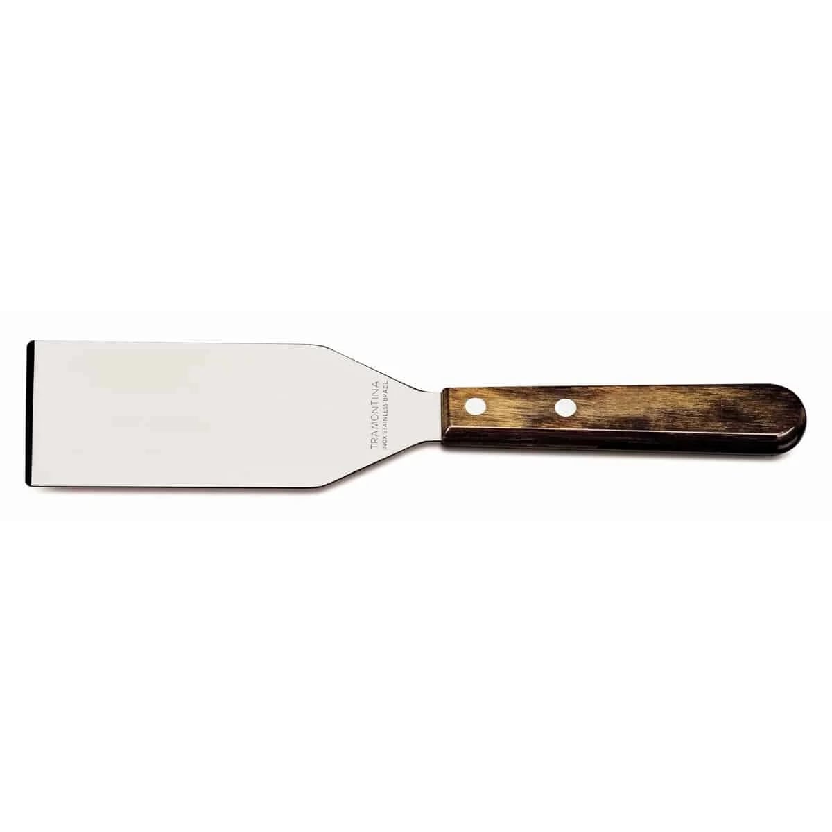 Espátula raspadora para plancha Tramontina Polywood de acero inoxidable 5 pulgadas con mango castaño