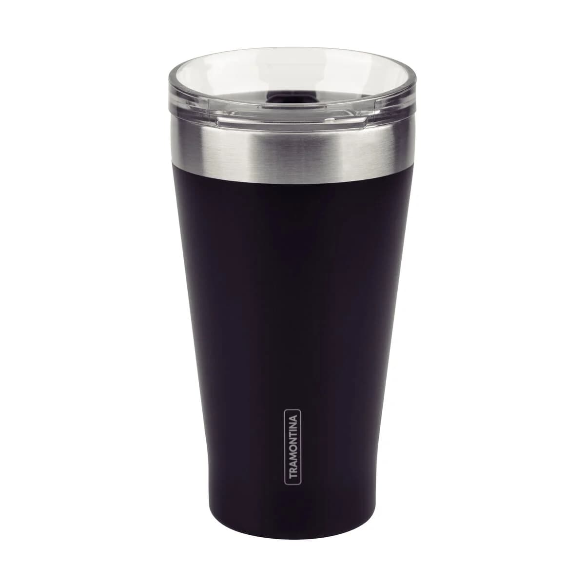 Vaso térmico Tramontina Exata de acero inoxidable 550 ml con tapa color negro