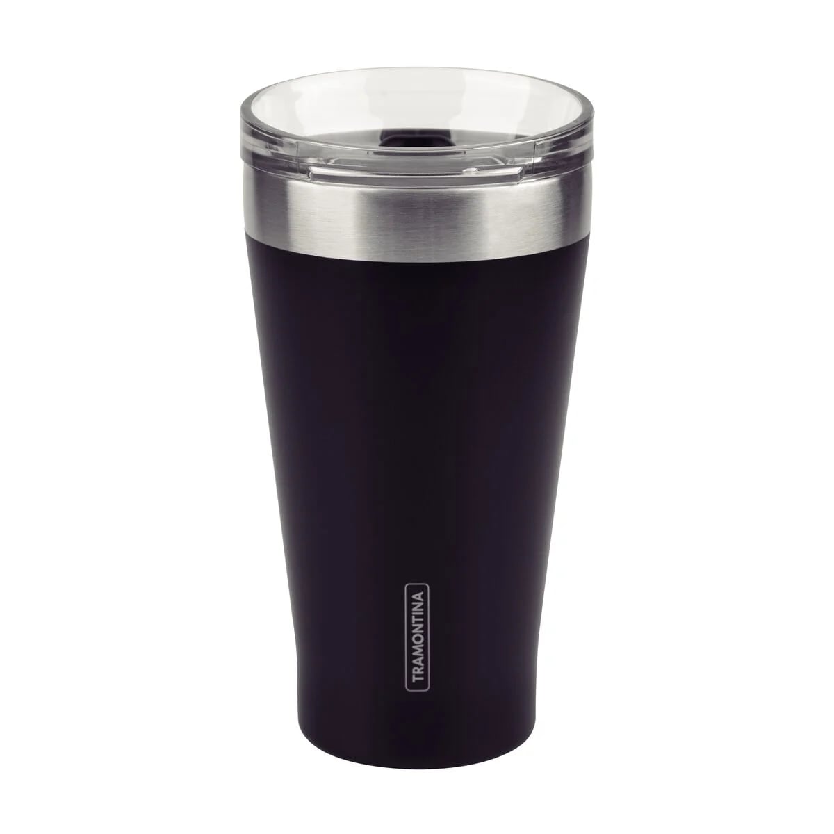 Vaso térmico Tramontina Exata de acero inoxidable 550 ml con tapa color negro