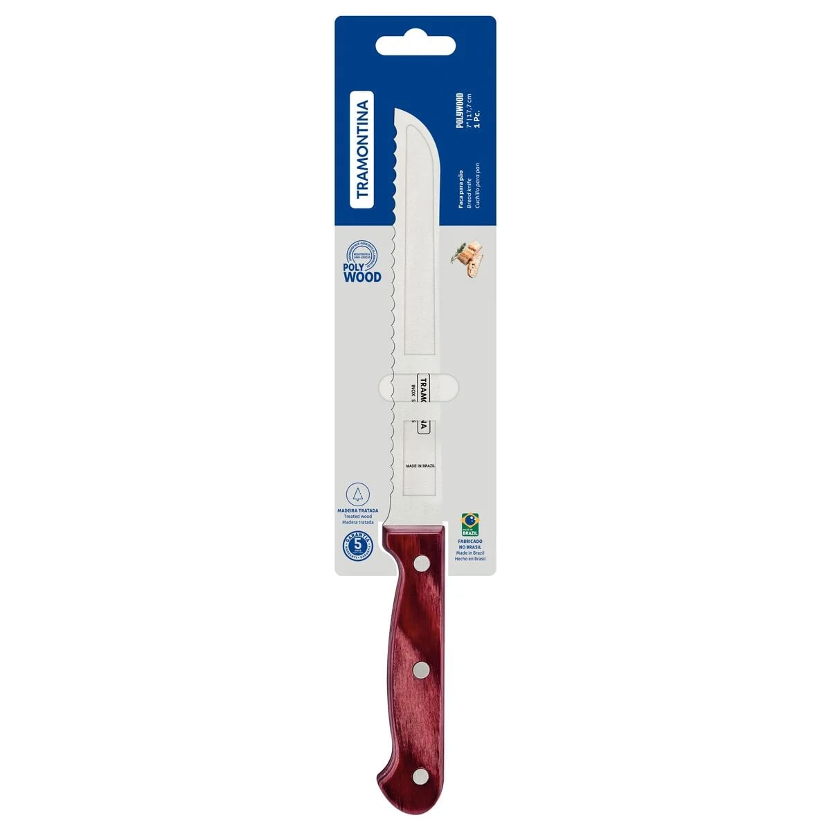 Cuchillo para pan Tramontina Polywood de acero inoxidable 7 pulgadas rojo