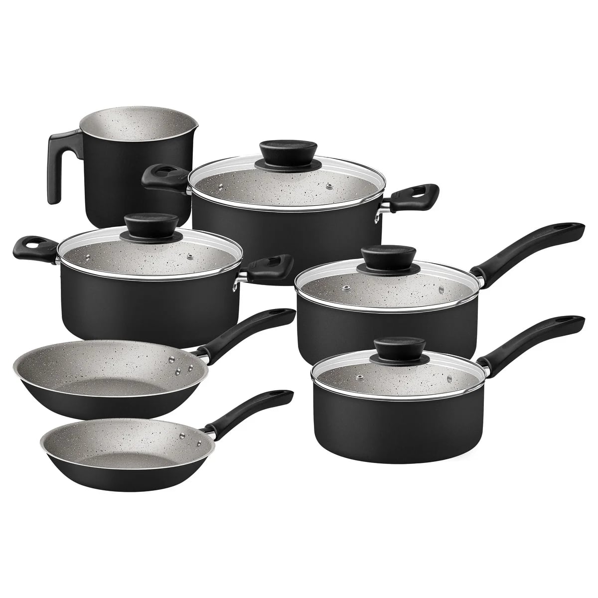 Batería de cocina Tramontina Linz antiadherente negra 7 piezas