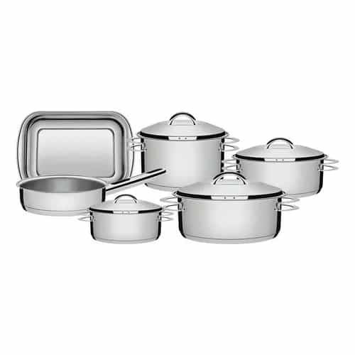Batería de cocina de acero inoxidable Tramontina Solar triple fondo e inducción 6 piezas