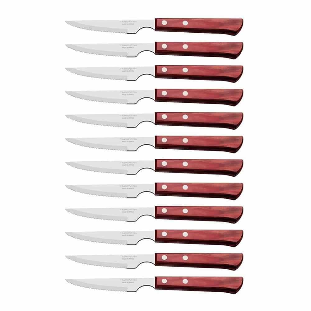 Cuchillos para asado Tramontina Polywood rojos pack de 12 unidades