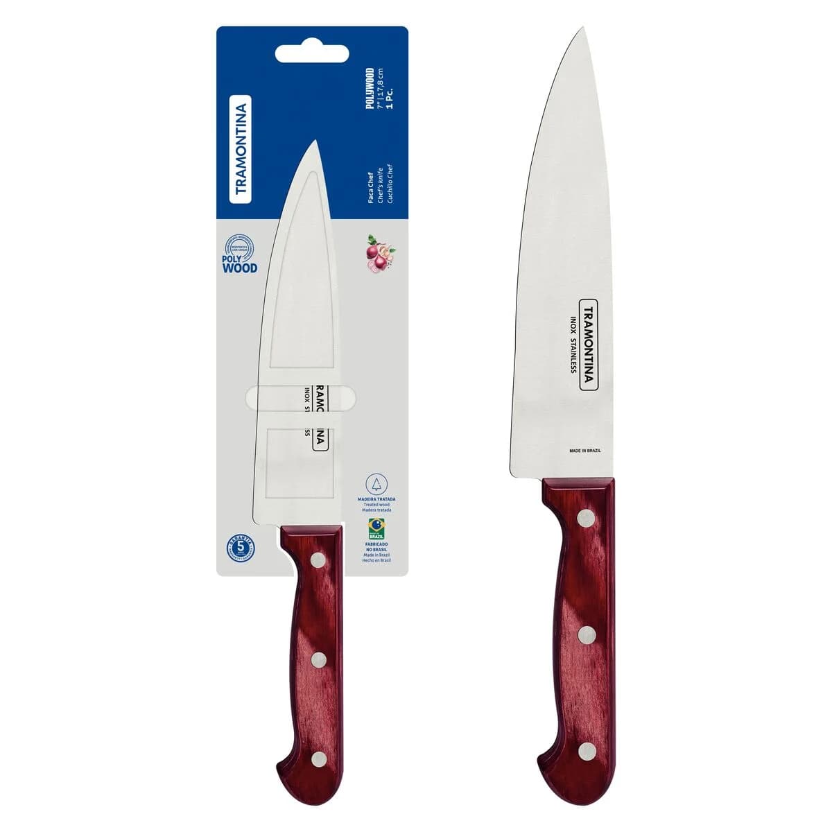 Cuchilla De Cocina Tramontina Polywood 7 PuLG Acero Inox — imagen 1 de 3