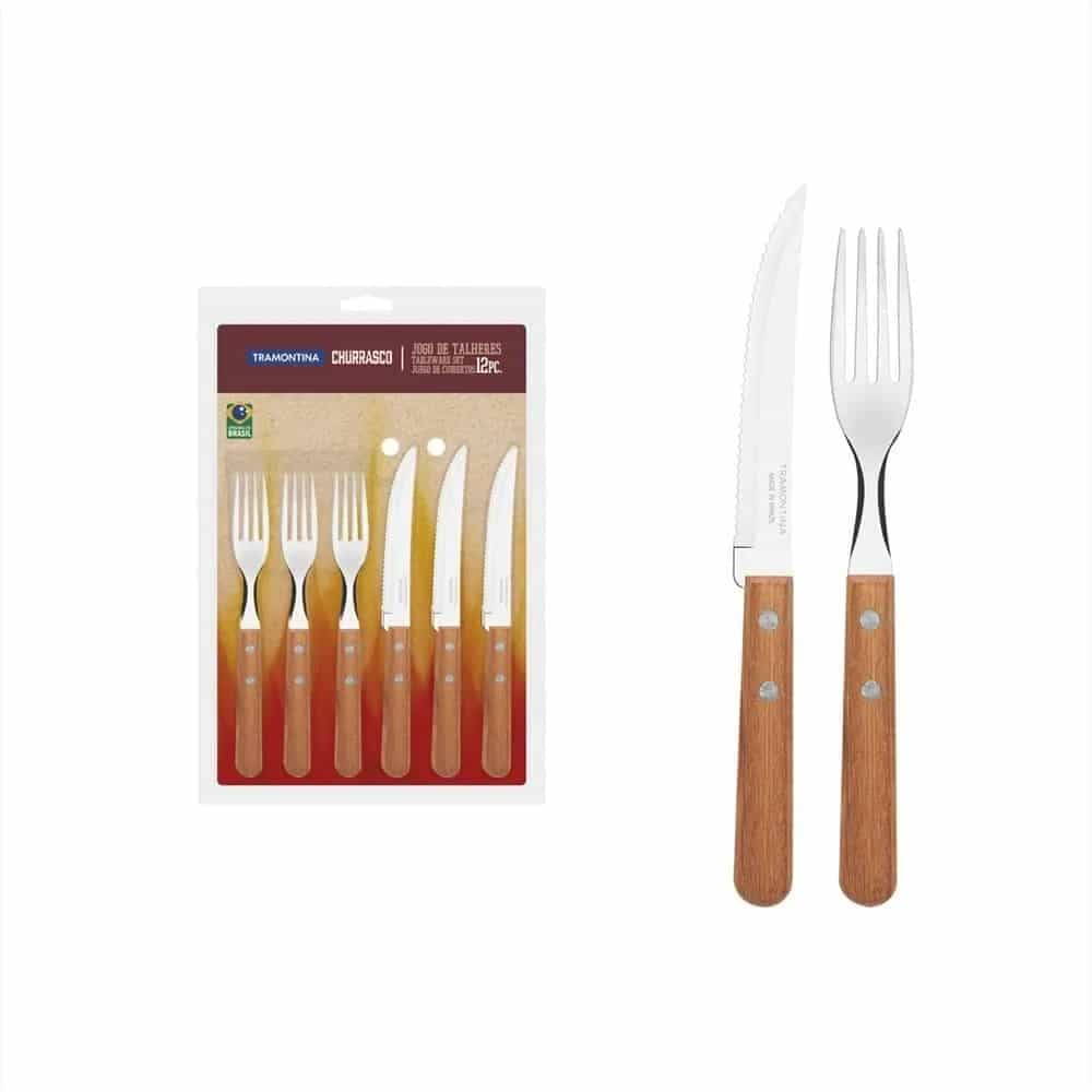 Juego de cubiertos para asado Tramontina Churrasco con mango de madera 12 piezas